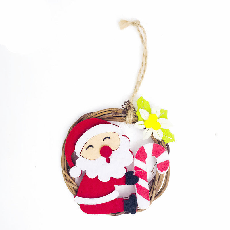 Christmas Home Decoration Wicker Ornament Cartoon Felt Ring Rattan Decorative Pendant Santa Claus Pendant Christmas Ornaments