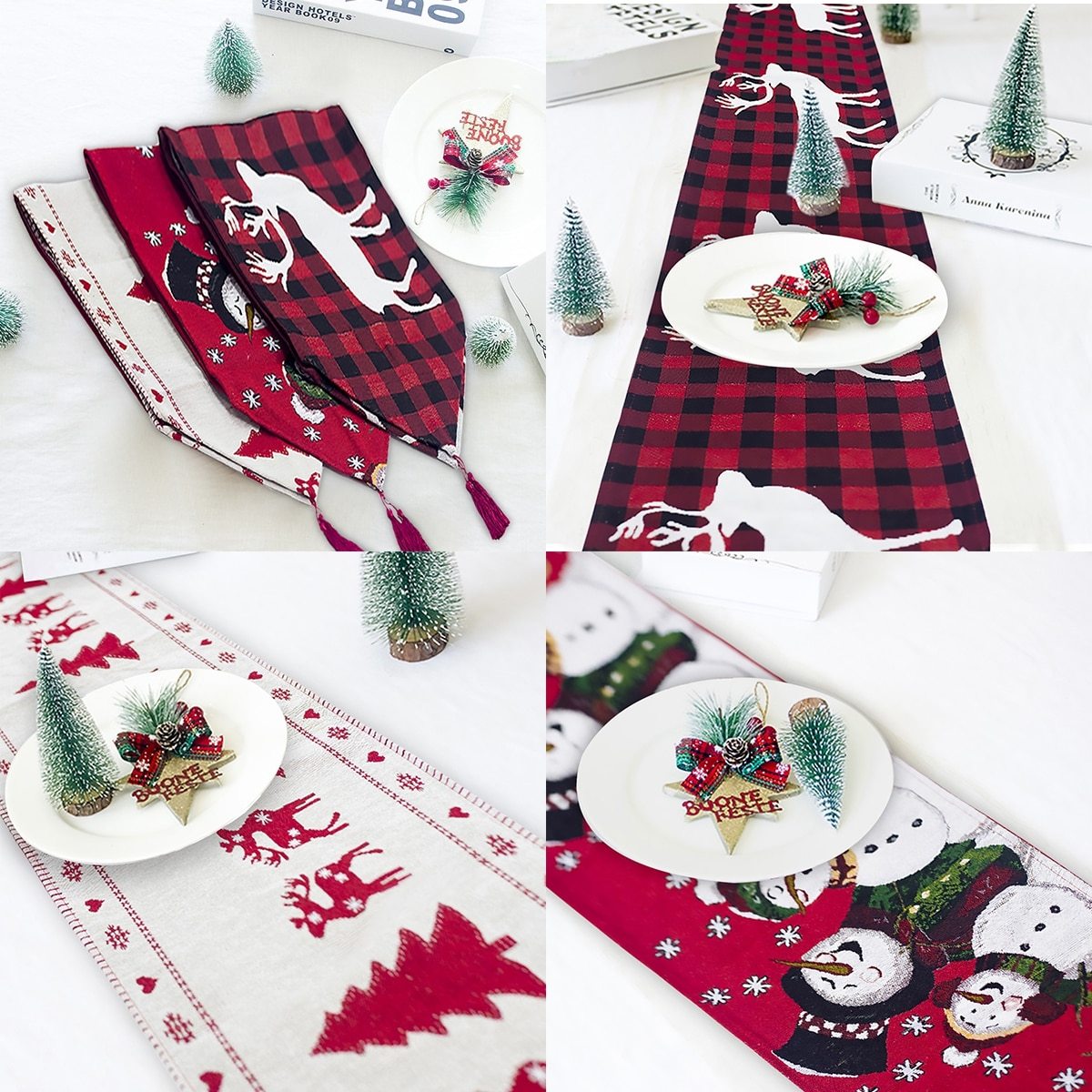 Christmas Elk Snowman Table Runner Merry Christmas Decorations