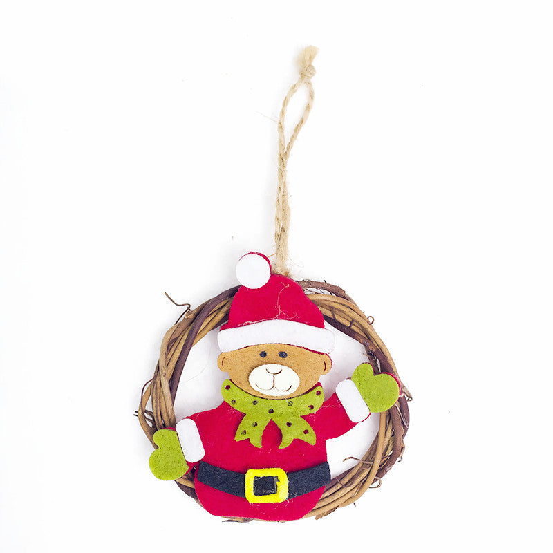 Christmas Home Decoration Wicker Ornament Cartoon Felt Ring Rattan Decorative Pendant Santa Claus Pendant Christmas Ornaments