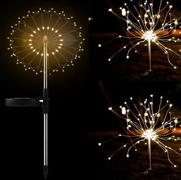 New Ground Plug Solar Fireworks Light LED Light String Copper Wire Outdoor Garden Decoration Star Lights Christmas Lights